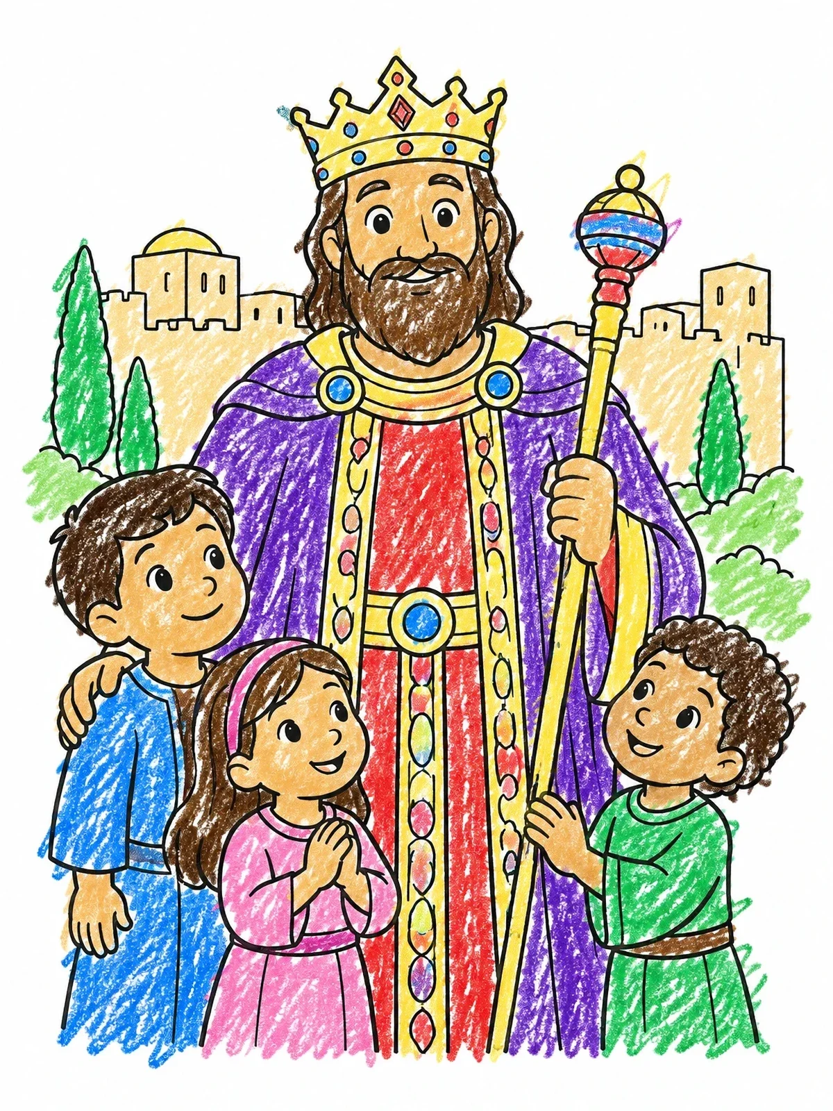 Colored example of the King Jehoshaphat With Children coloring page