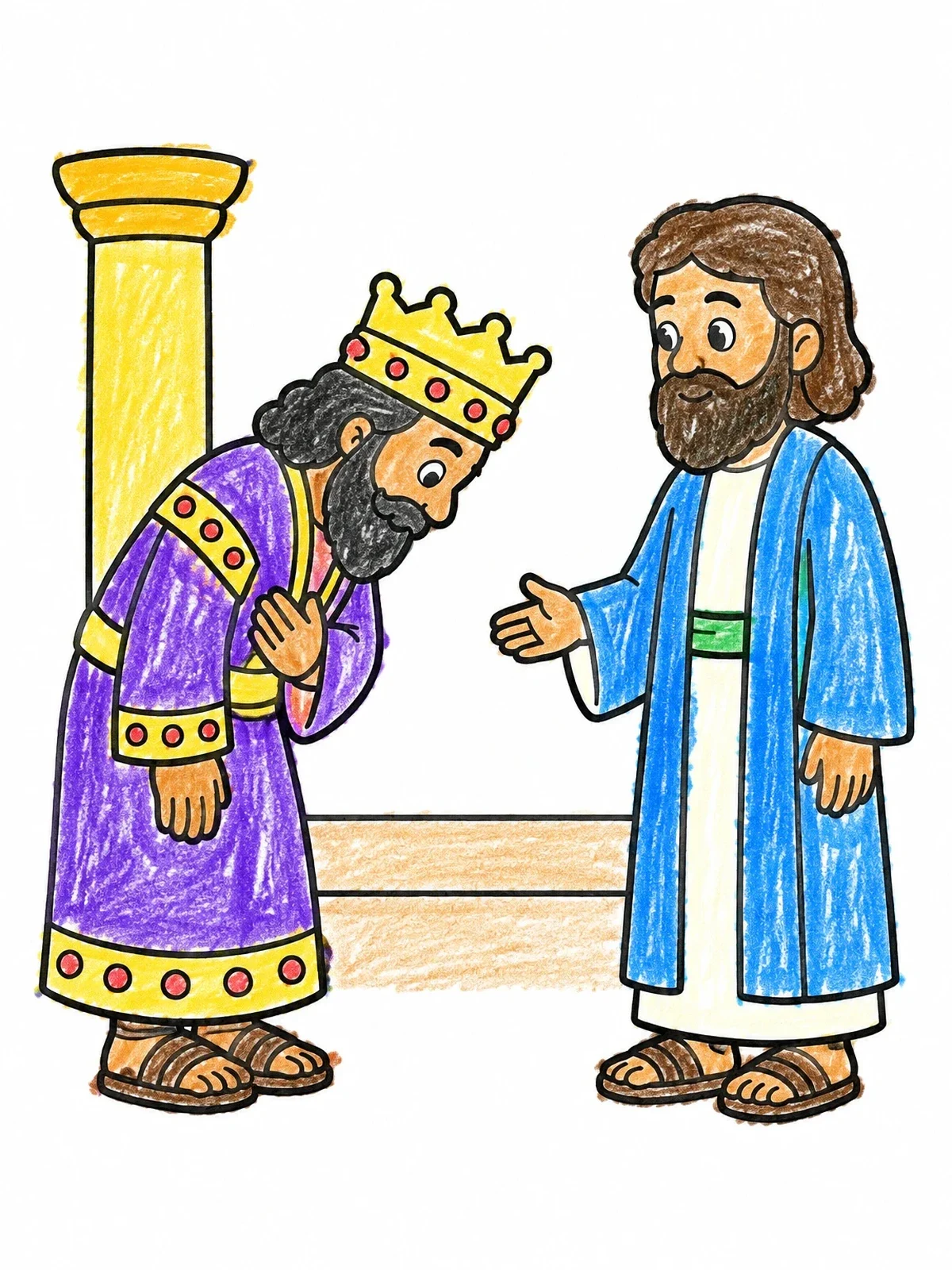 Colored example of the King Bowing Before Prophet Daniel coloring page