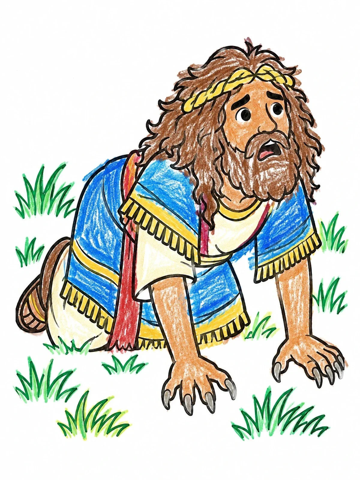 Colored example of the King Nebuchadnezzar In The Wild Grass coloring page
