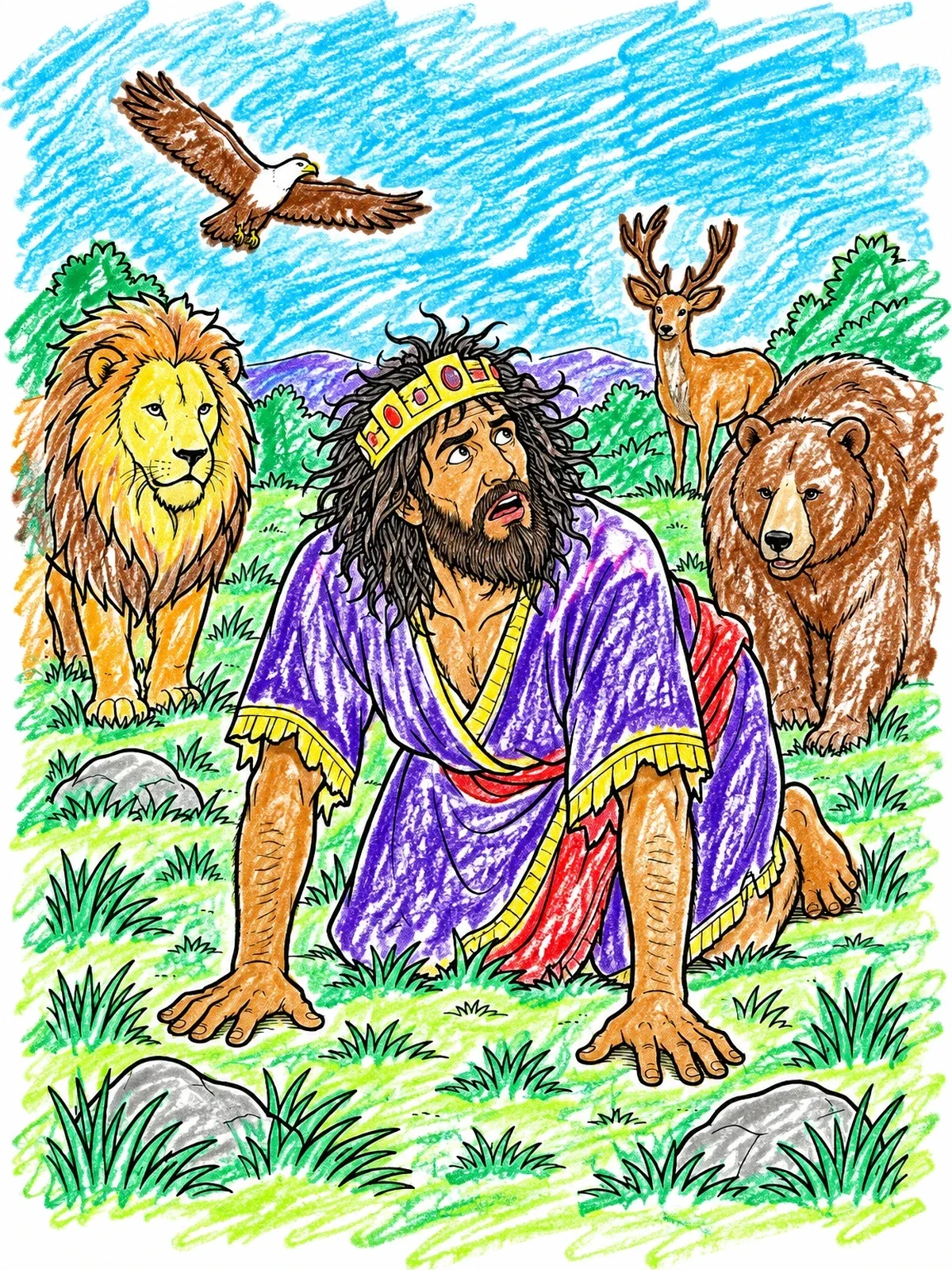 Colored example of the King Nebuchadnezzar In The Wild coloring page