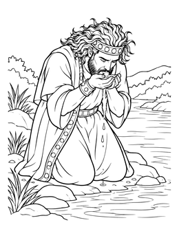 Free printable King Nebuchadnezzar Drinking At The River coloring page