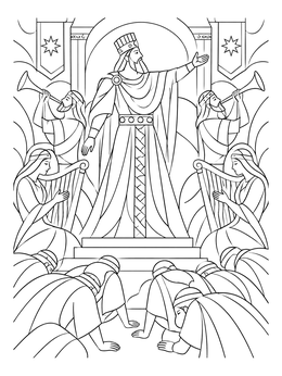 Free printable King Nebuchadnezzar With Musicians And Crowds coloring page