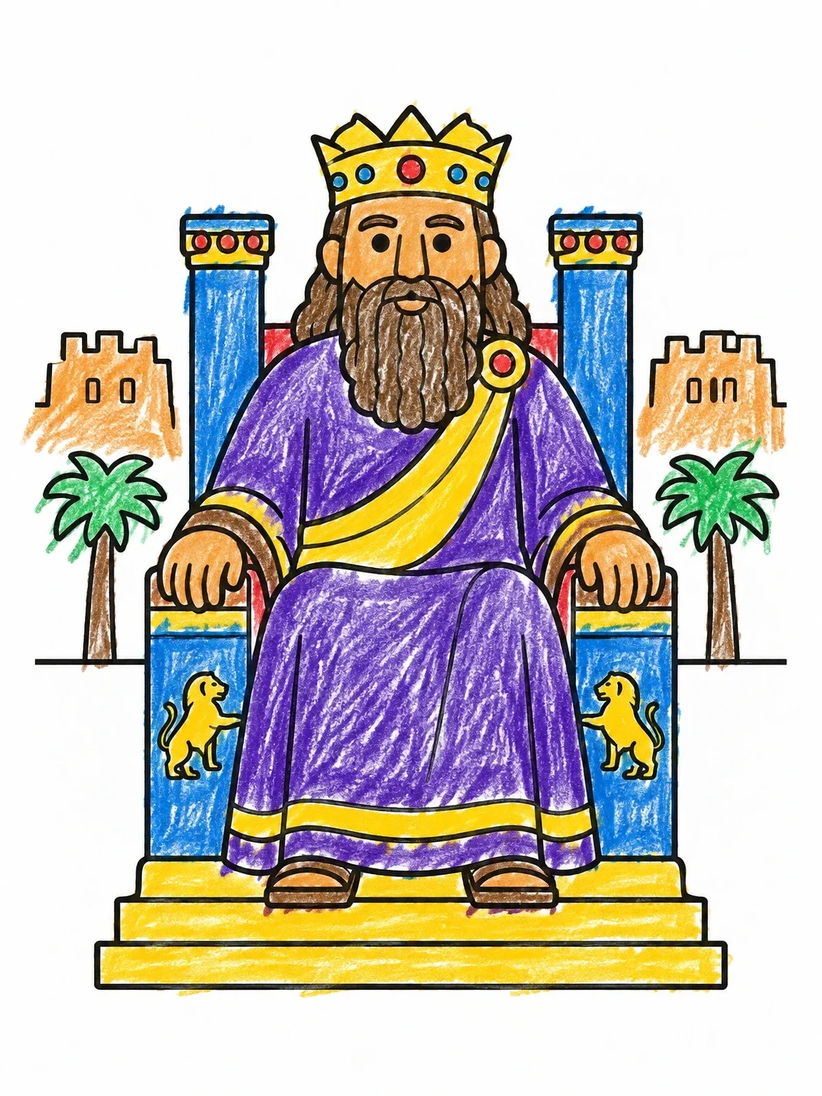 Colored example of the King Nebuchadnezzar On Royal Throne coloring page