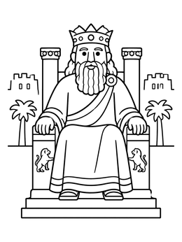 Free printable King Nebuchadnezzar On Royal Throne coloring page