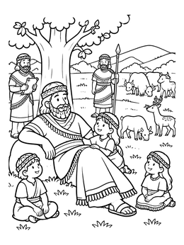 Free printable King Nebuchadnezzar Resting Outdoors With Children coloring page