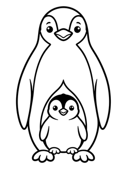 Free printable Cute Penguin Parent And Chick coloring page