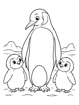 Free printable King Penguin With Two Chicks coloring page