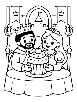 Free printable King And Queen With Cupcake coloring page
