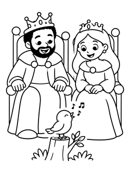 Free printable King And Queen With Singing Bird coloring page