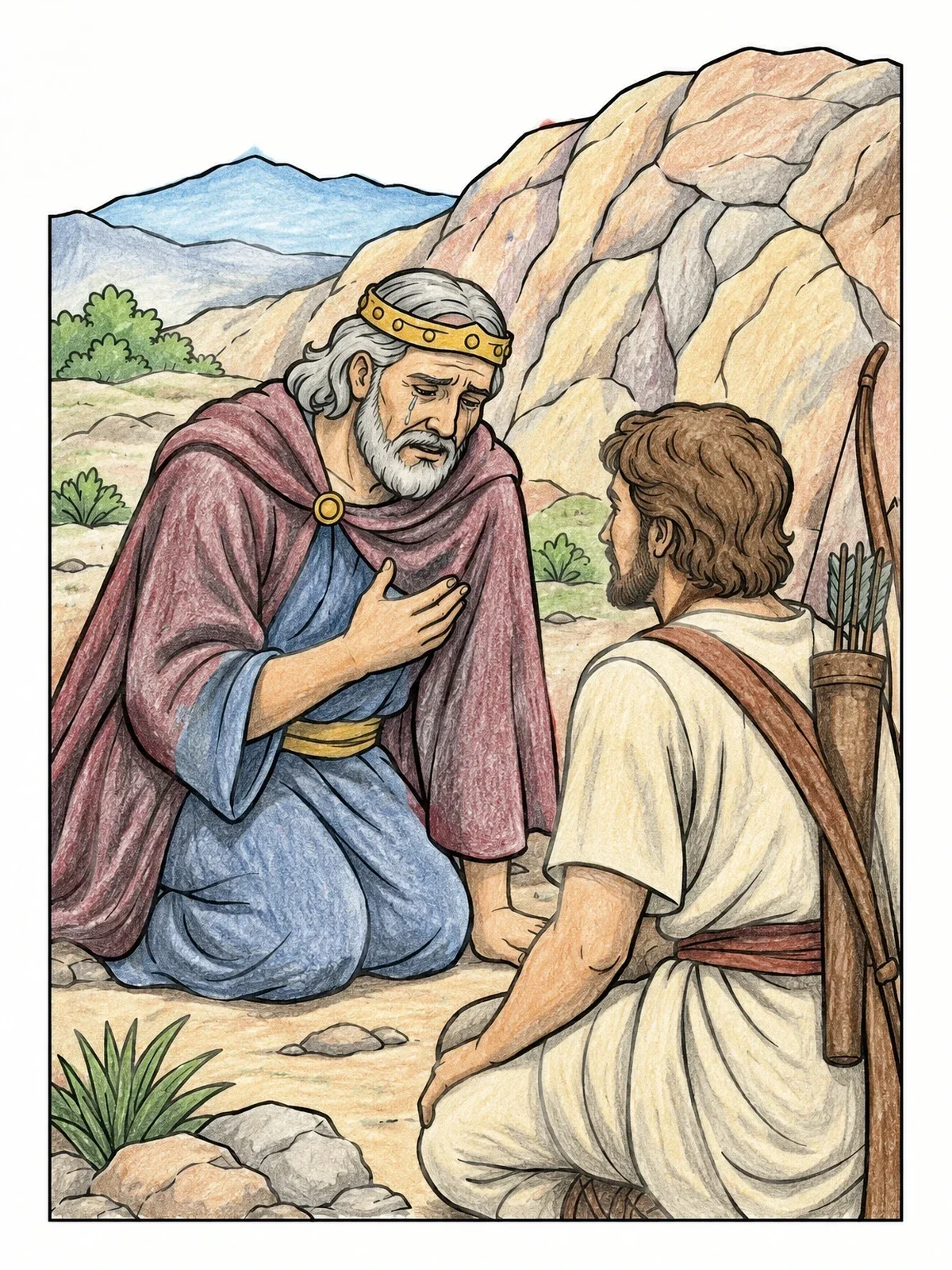 Colored example of the King Saul Weeping Before David coloring page