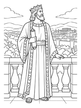 Free printable King Solomon Overlooking His City coloring page