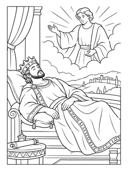 Free printable King Solomon Receiving A Vision coloring page