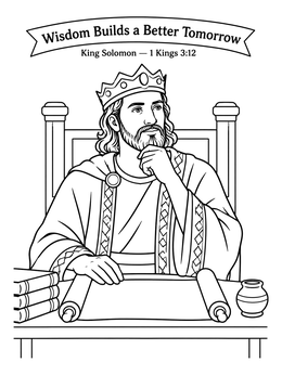 Free printable King Solomon Contemplating At Desk coloring page