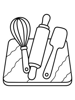 Free printable Baking Utensils On A Board coloring page