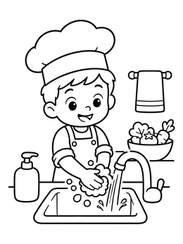 Free printable Little Chef Washing Hands coloring page