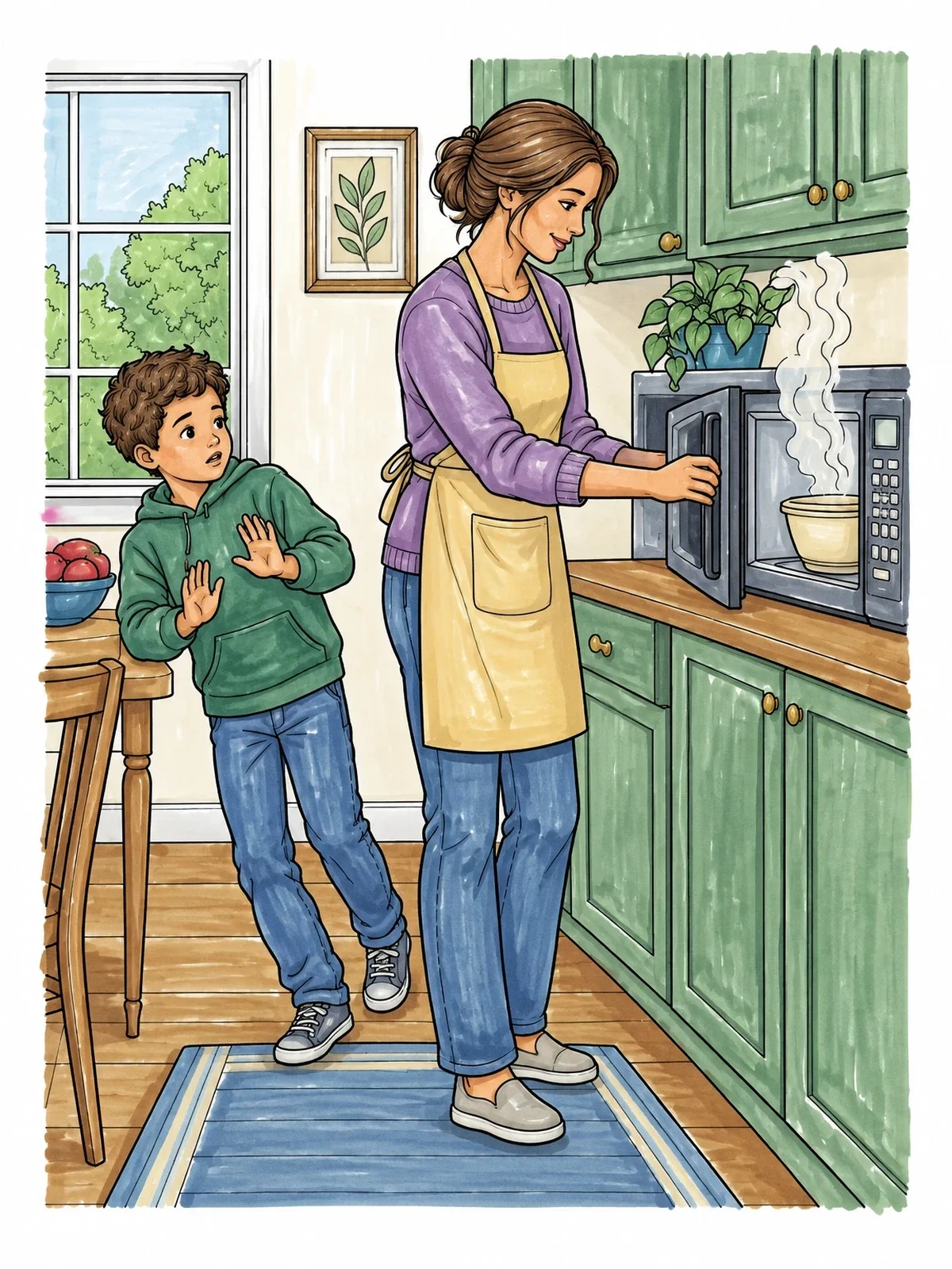 Colored example of the Kitchen Safety With Hot Microwave coloring page