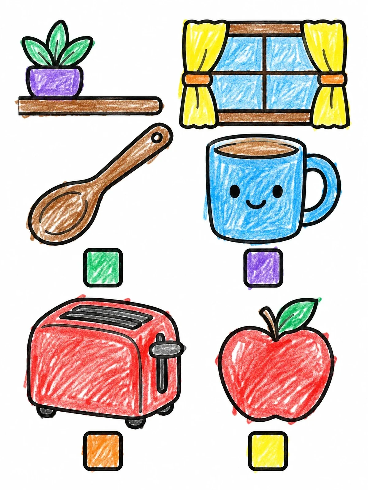 Colored example of the Kitchen Scavenger Hunt With Checklist coloring page