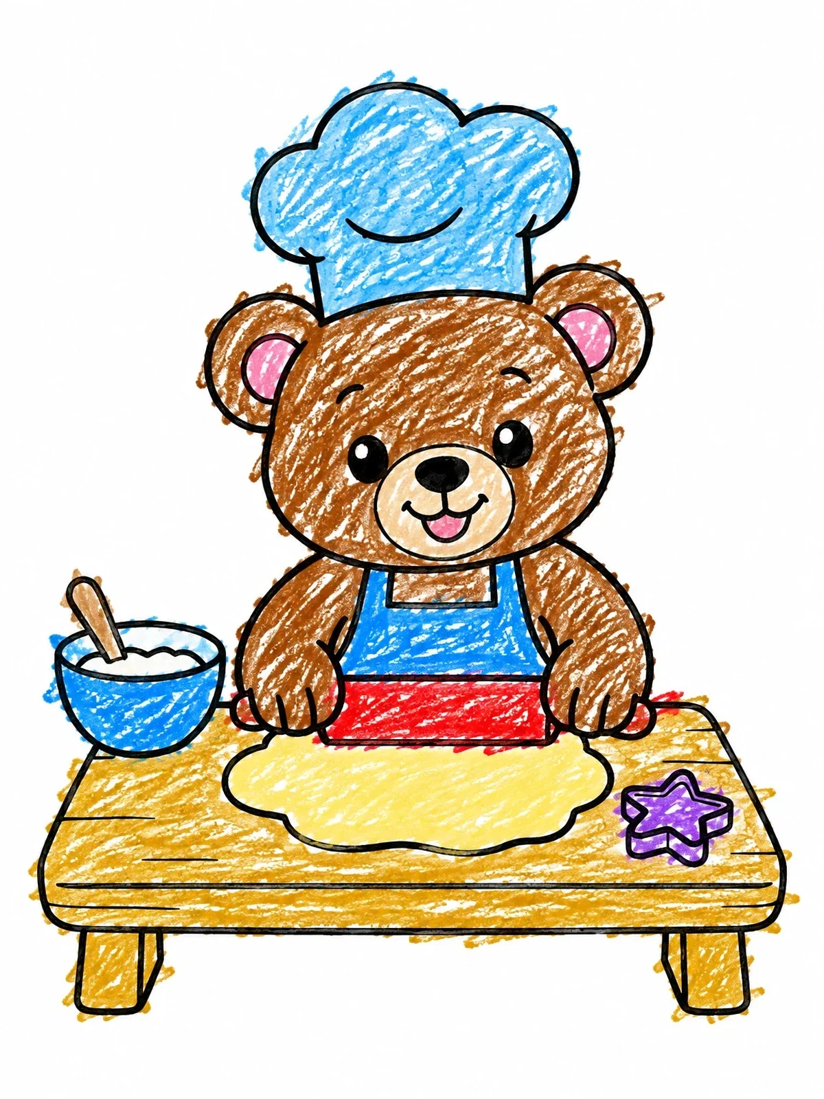 Colored example of the Teddy Bear Baking Dough coloring page