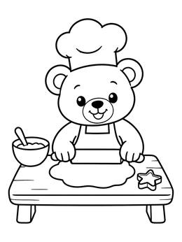 Free printable Teddy Bear Baking Dough coloring page