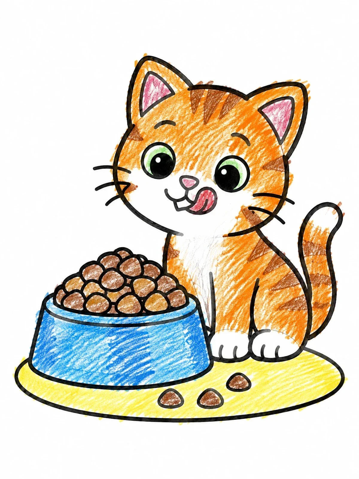 Colored example of the Kitten Beside A Bowl Of Kibble coloring page