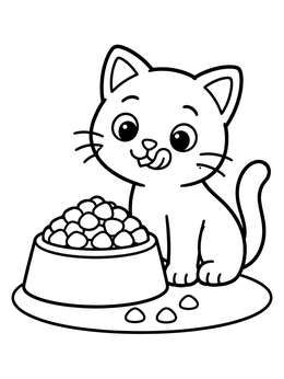 Free printable Kitten Beside A Bowl Of Kibble coloring page