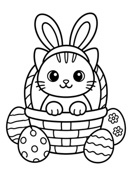 Free printable Kitten With Bunny Ears In Basket coloring page