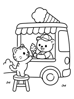Free printable Kitten Buying Ice Cream Cone coloring page