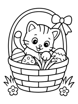 Free printable Kitten In An Easter Basket coloring page