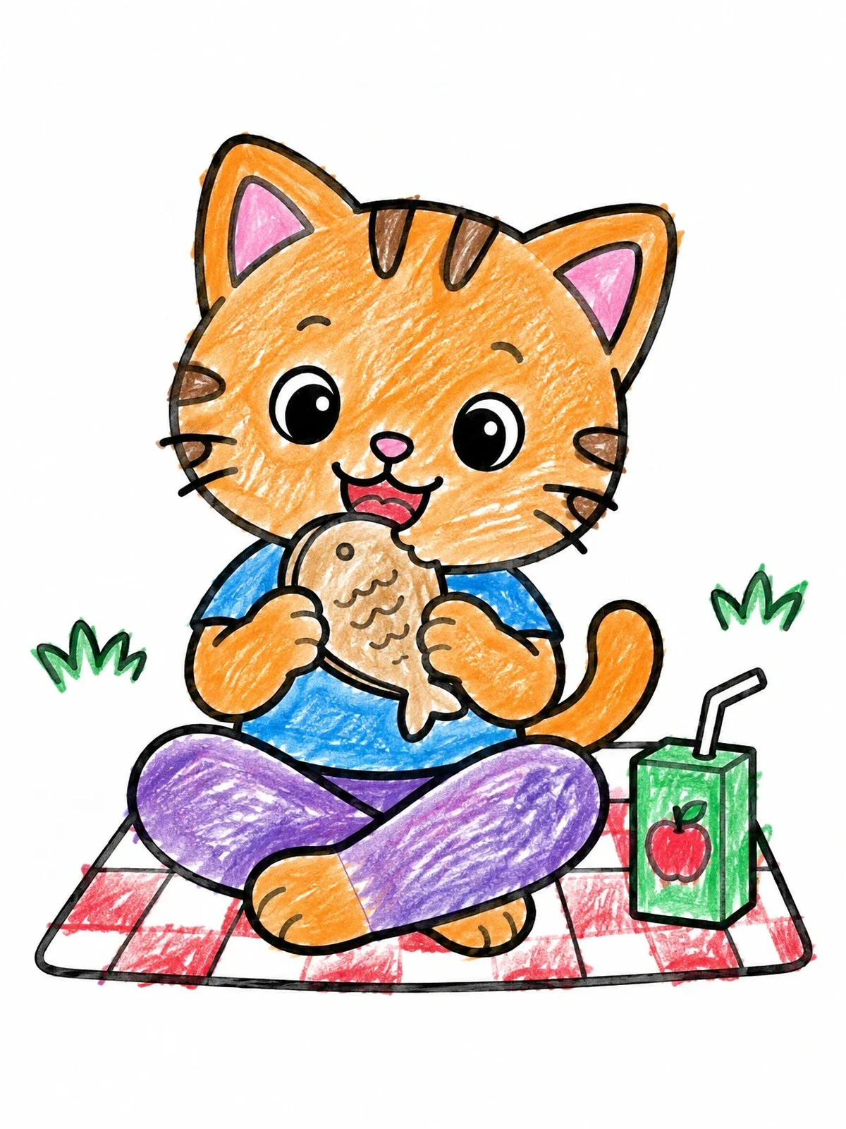 Colored example of the Kitten Having A Picnic Snack coloring page