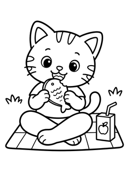 Free printable Kitten Having A Picnic Snack coloring page