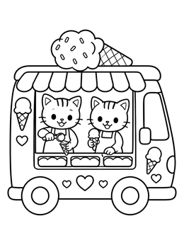 Free printable Kittens Serving Sweet Ice Cream Treats coloring page