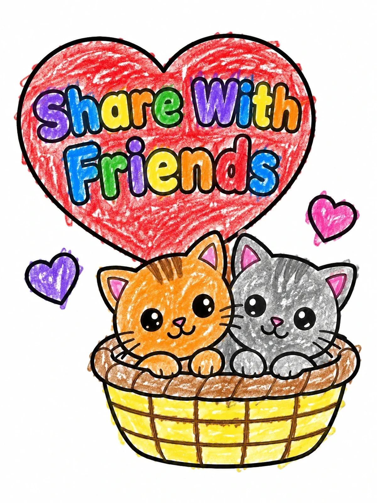 Colored example of the Kittens Sharing A Cozy Basket coloring page