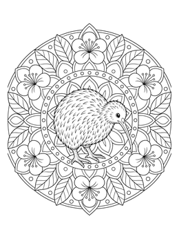Free printable Kiwi Bird Floral Mandala coloring page