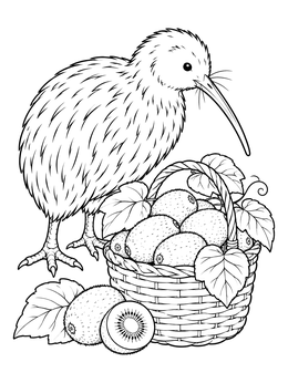 Free printable Kiwi Bird With Fruit Basket coloring page