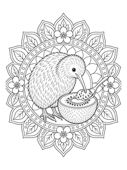 Free printable Kiwi Bird With Fruit Mandala coloring page