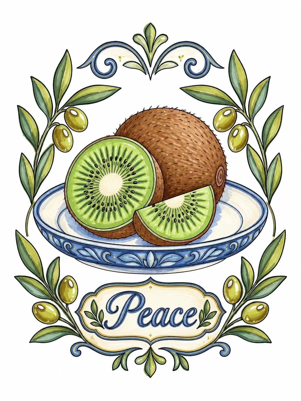 Colored example of the Kiwi Fruit Of Peace coloring page