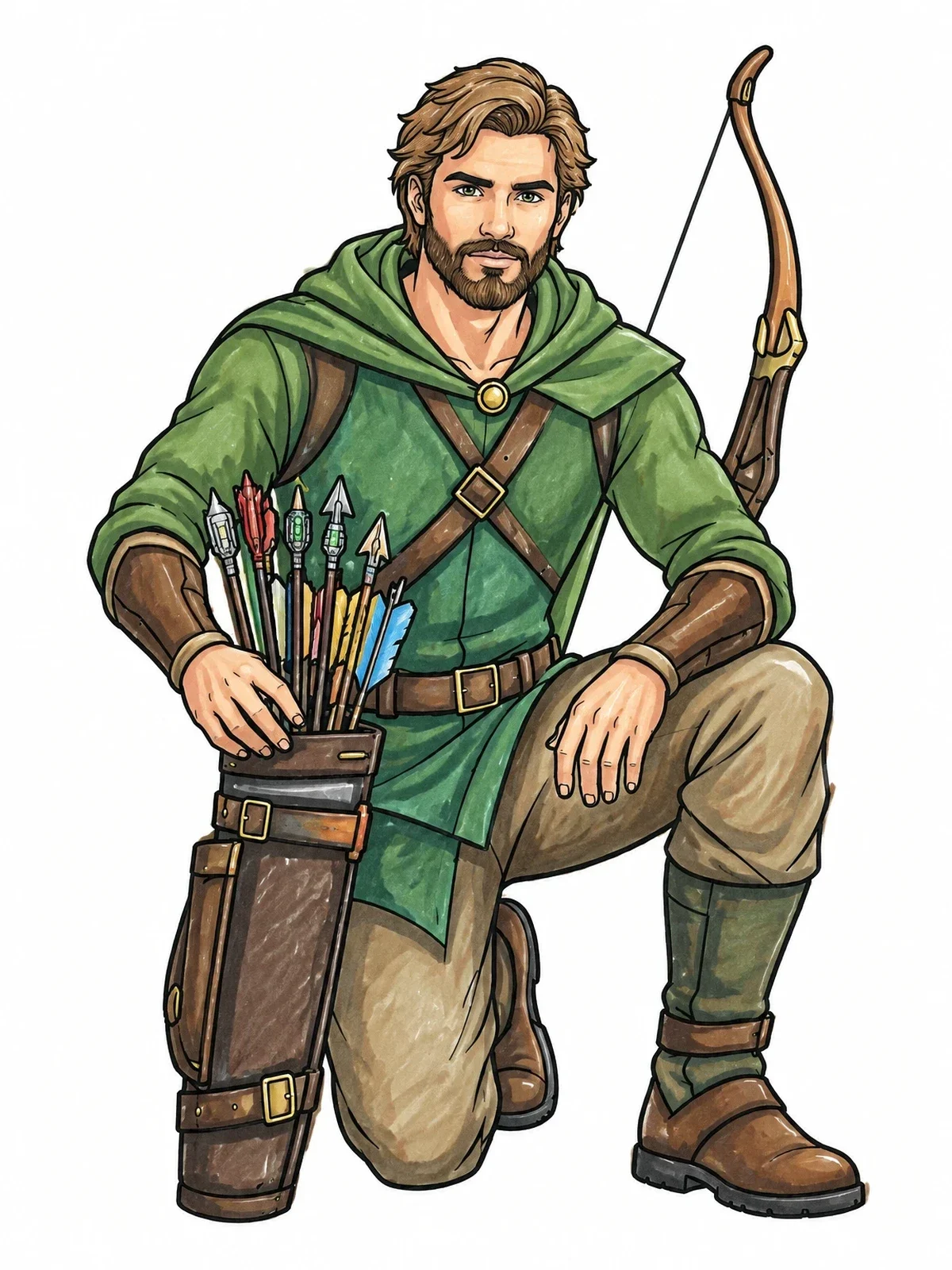 Colored example of the Kneeling Archer With Trick Arrows coloring page