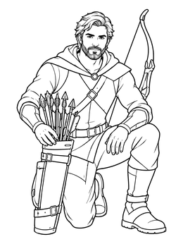 Free printable Kneeling Archer With Trick Arrows coloring page