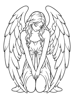 Free printable Kneeling Angel With Large Wings coloring page