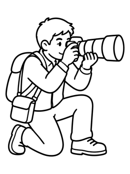 Free printable Kneeling Photojournalist With Telephoto Camera coloring page