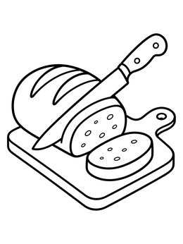 Free printable Bread Sliced On Cutting Board coloring page