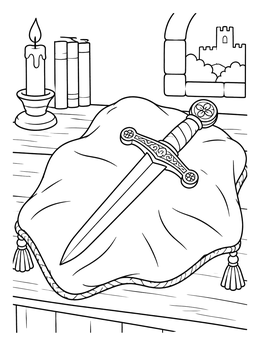 Free printable Medieval Dagger On Velvet Pillow coloring page