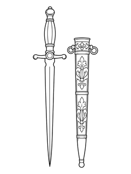 Free printable Ornate Renaissance Dagger And Scabbard coloring page