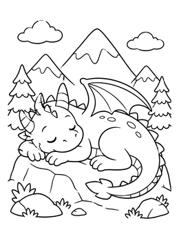 Free printable Cute Dragon Sleeping On A Mountain Rock coloring page