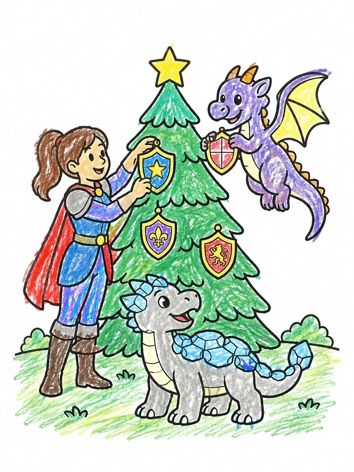 Colored example of the Knight And Dragons Decorating Tree coloring page