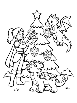 Free printable Knight And Dragons Decorating Tree coloring page