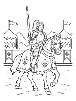 Free printable Courageous Knight On Warhorse In Arena coloring page