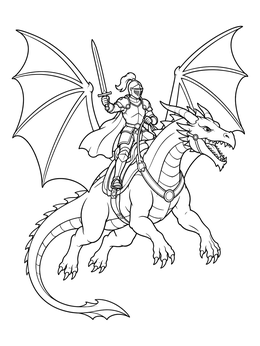 Free printable Armored Knight Riding A Flying Dragon coloring page