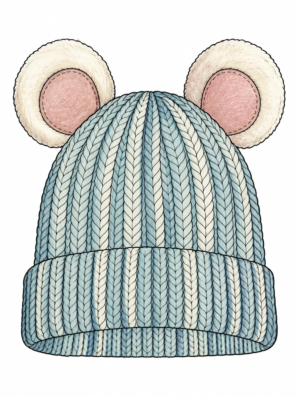 Colored example of the Knitted Beanie With Animal Ears coloring page