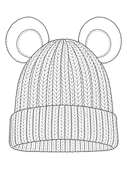 Cozy knitted winter beanie in this ear coloring page topped with fluffy round bear ears.